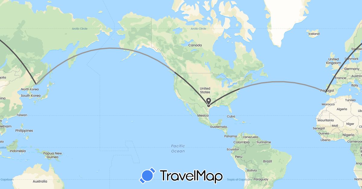 TravelMap itinerary: driving, plane, motorbike in Canada, Portugal, Russia, United States (Europe, North America)